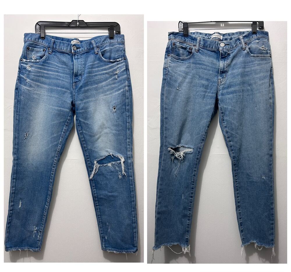 Moussy VTG Distressed Boyfriend Jeans 32 Made in Japan Medium Wash Ripped Denim